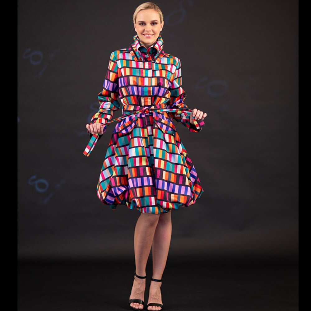 multi-color bubble trench coat dress